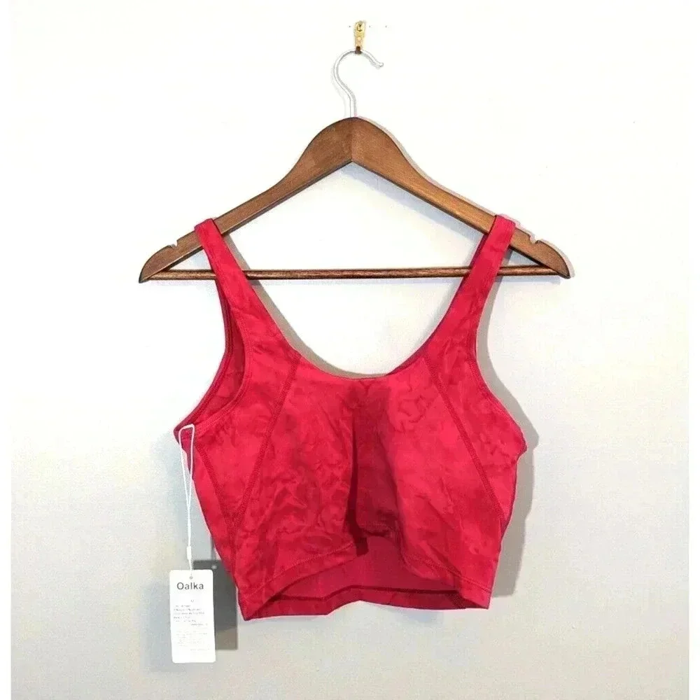 Oalka Tie Dye Red Longline Sports Bra NEW Sz M Padded Crop Tank Yoga Workout